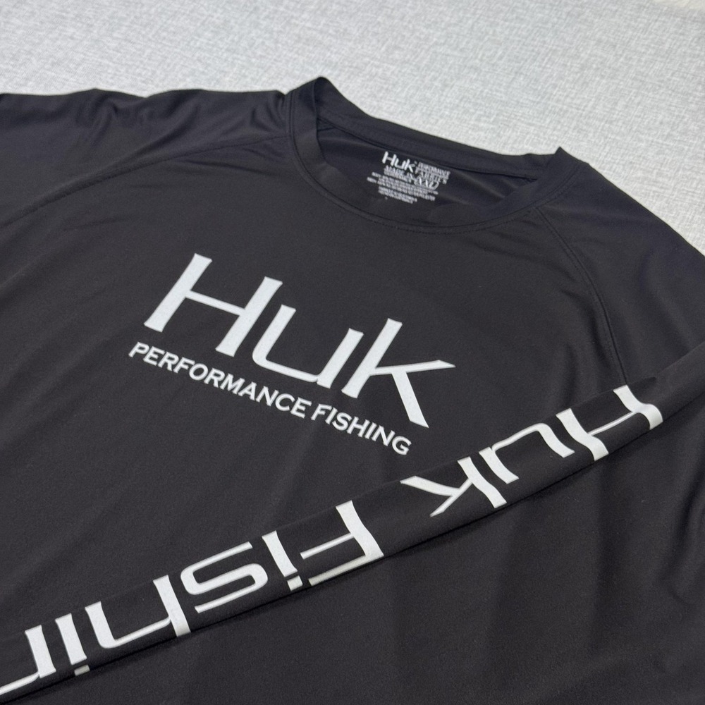 Huk Performance Fishing Shirt Mens 2XL Black Long Sleeve Moisture Wicking